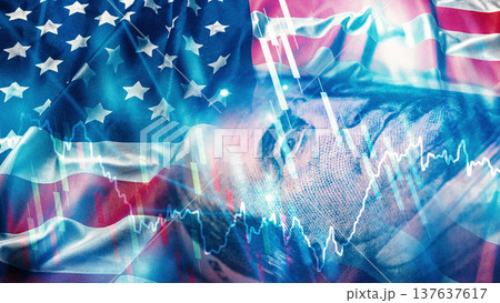 Conflict and tension between Iran and the USA seen through economic symbols and national flags Conflict and tension between Iran and the USA seen through economic symbols and national flags 137637617