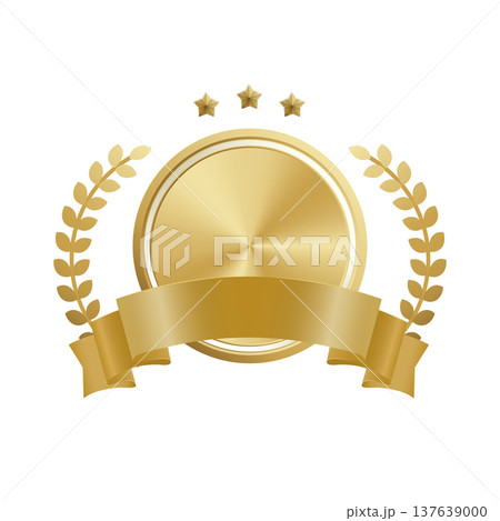 金のアワードバッジテンプレート（ローレル・リボン付き） 137639000