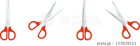 赤い持ち手の立体なハサミとフラットなハサミの素材セット 137639121