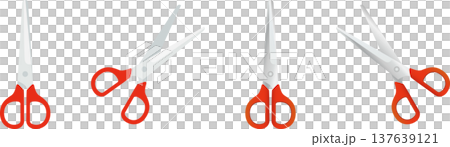 赤い持ち手の立体なハサミとフラットなハサミの素材セット 137639121