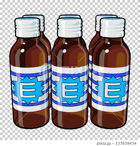 Illustration material for quasi-drugs: Six nutritional drinks (1_1) - Color line drawing 137639434