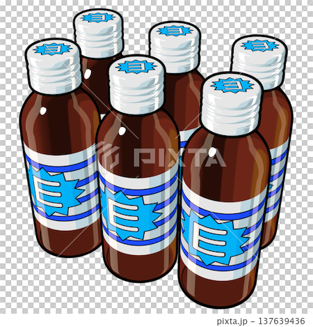 Illustration material of quasi-drugs: Six energy drinks (1_3) Color line drawing 137639436
