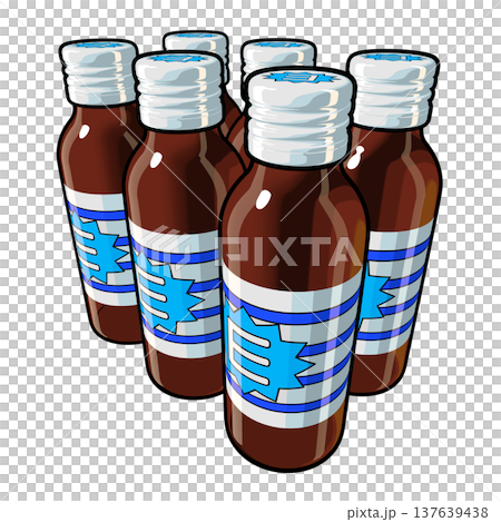 Illustration material for quasi-drugs: Six nutritional drinks (1_5) - Color line drawing 137639438