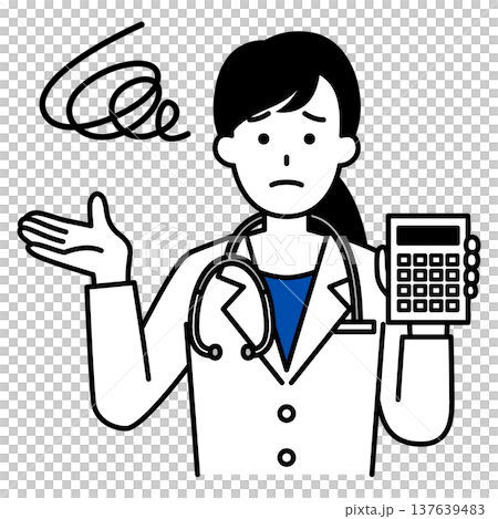 電卓を見せて不満そうにする医師の女性 137639483