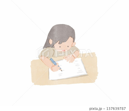 ノートに字を書く女の子のイラスト ノートに字を書く女の子のイラスト 137639787