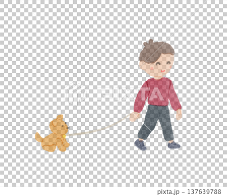 男孩牽著玩具狗散步的插圖 男孩牽著玩具狗散步的插圖 137639788