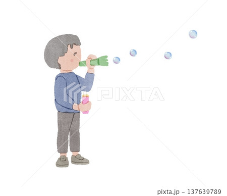 シャボン玉をする男の子のイラスト シャボン玉をする男の子のイラスト 137639789
