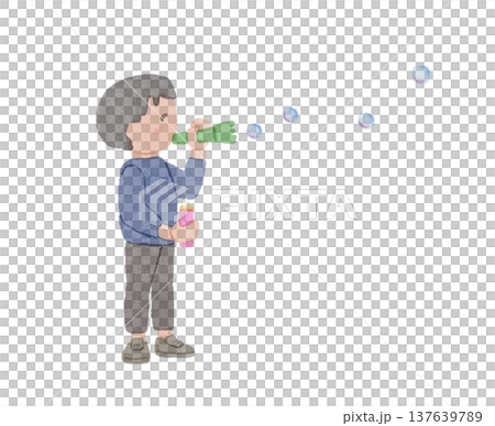 一個男孩玩肥皂泡的插圖 137639789