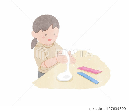 粘土で遊ぶ女の子のイラスト 137639790
