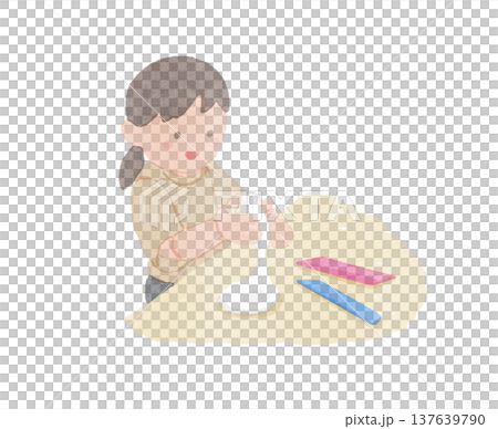 一幅女孩玩黏土的插圖 137639790
