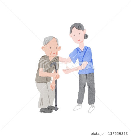 介護のサポートを受けるおじいさんのイラスト 137639858