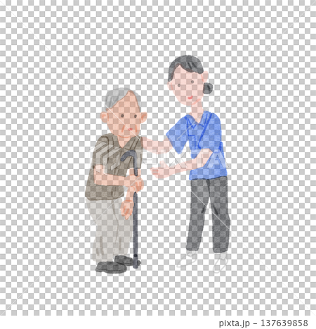 介護のサポートを受けるおじいさんのイラスト 137639858