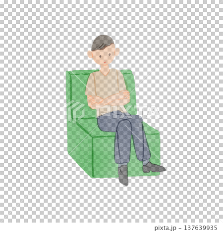 Illustration of a man waiting his turn in a waiting room 137639935