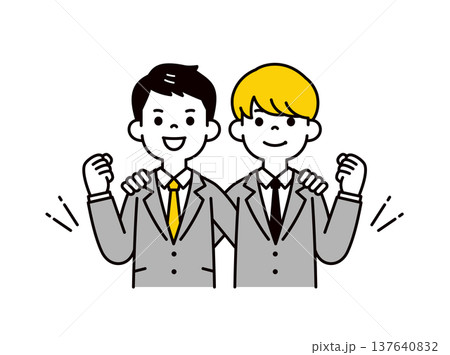 就職活動を頑張る、スーツを着た若い2人の男性・大学生のシンプルな上半身ベクターイラスト素材 就職活動を頑張る、スーツを着た若い2人の男性・大学生のシンプルな上半身ベクターイラスト素材 137640832
