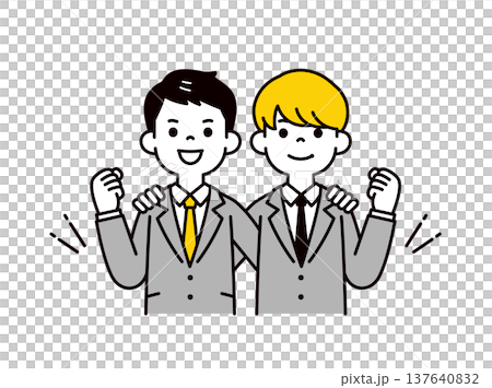 就職活動を頑張る、スーツを着た若い2人の男性・大学生のシンプルな上半身ベクターイラスト素材 就職活動を頑張る、スーツを着た若い2人の男性・大学生のシンプルな上半身ベクターイラスト素材 137640832