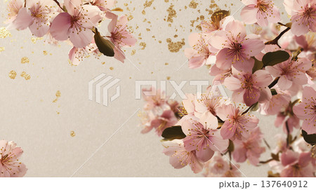 桜の花と金箔 高級和風背景 和紙テクスチャ 春の装飾 桜の花と金箔 高級和風背景 和紙テクスチャ 春の装飾 137640912