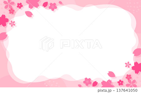 ピンクのポップな桜フレーム1_横 137641050