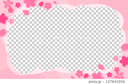 ピンクのポップな桜フレーム1_横 137641050