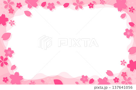 ピンクのポップな桜フレーム3_横 137641056