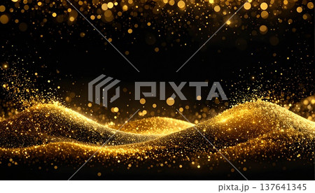 黒背景に輝くゴールドグリッター｜高級感のあるラグジュアリーなキラキラ背景素材 137641345