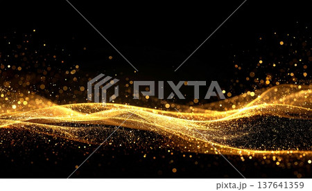 黒背景に輝くゴールドグリッター|高級感のあるラグジュアリーなキラキラ背景素材 黒背景に輝くゴールドグリッター|高級感のあるラグジュアリーなキラキラ背景素材 137641359