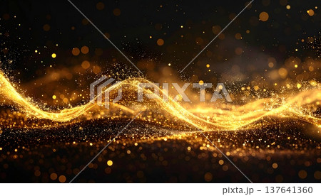黒背景に輝くゴールドグリッター｜高級感のあるラグジュアリーなキラキラ背景素材 137641360