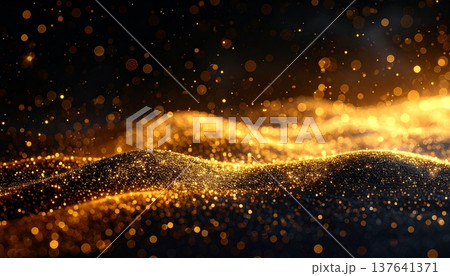 黒背景に輝くゴールドグリッター｜高級感のあるラグジュアリーなキラキラ背景素材 137641371