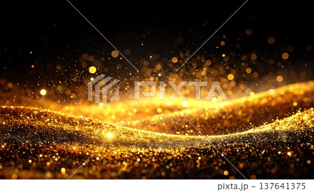 黒背景に輝くゴールドグリッター｜高級感のあるラグジュアリーなキラキラ背景素材 137641375