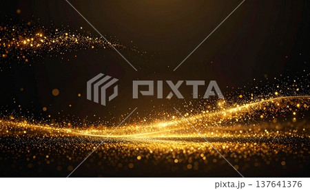 黒背景に輝くゴールドグリッター｜高級感のあるラグジュアリーなキラキラ背景素材 137641376