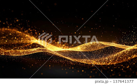 黒背景に輝くゴールドグリッター｜高級感のあるラグジュアリーなキラキラ背景素材 137641377