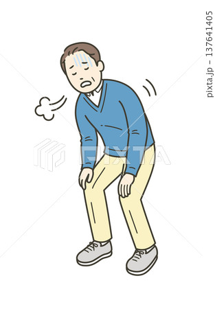 息切れをして大きな呼吸をする中年男性 息切れをして大きな呼吸をする中年男性 137641405
