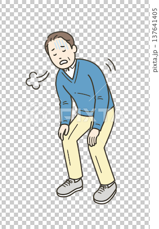 息切れをして大きな呼吸をする中年男性 息切れをして大きな呼吸をする中年男性 137641405