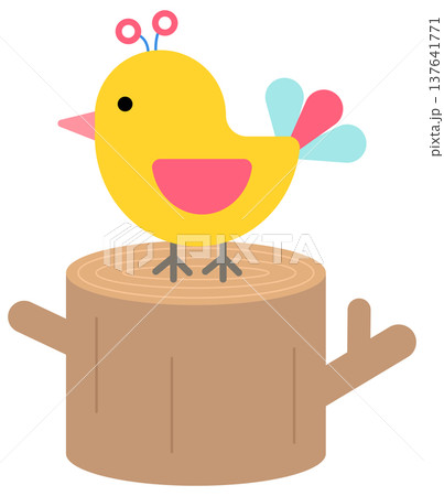 Cute Colorful Bird on Wood Stump Vibrant Forest Nature and Camping Adventure Cute Colorful Bird on Wood Stump Vibrant Forest Nature and Camping Adventure 137641771