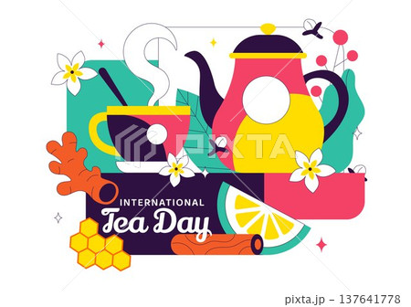 International Tea Day Vector Illustration With Teapot Cup Lemon Honey Herbal Ingredients, Cozy Beverage Celebration Concept, Colorful Drink Design International Tea Day Vector Illustration With Teapot Cup Lemon Honey Herbal Ingredients, Cozy Beverage Celebration Concept, Colorful Drink Design 137641778