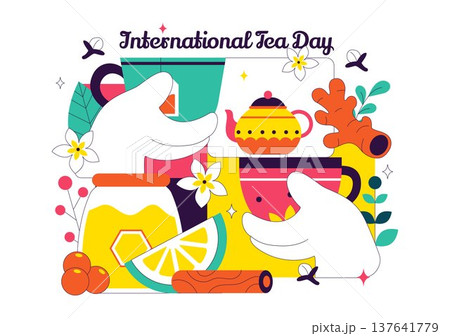 International Tea Day Vector Illustration With Teapot Cup Lemon Honey Herbal Ingredients, Cozy Beverage Celebration Concept, Colorful Drink Design International Tea Day Vector Illustration With Teapot Cup Lemon Honey Herbal Ingredients, Cozy Beverage Celebration Concept, Colorful Drink Design 137641779
