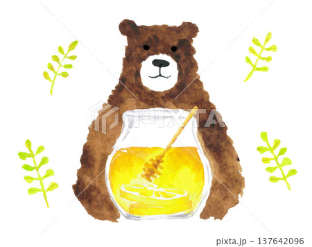 かわいいクマとはちみつの瓶|熊 ハチミツ 蜂蜜 動物キャラクター かわいいクマとはちみつの瓶|熊 ハチミツ 蜂蜜 動物キャラクター 137642096