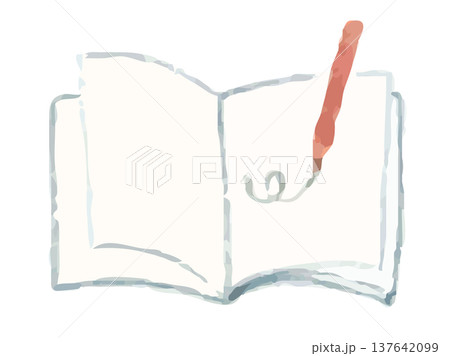 開いた本とペンのイラスト｜読書 本 書籍 学習 137642099