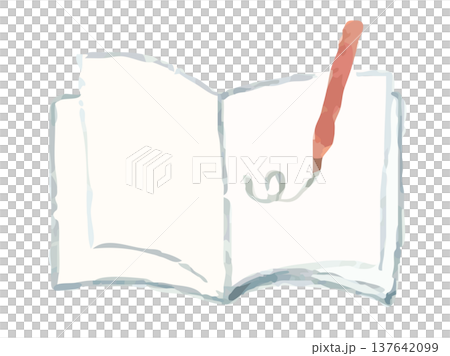 開いた本とペンのイラスト｜読書 本 書籍 学習 137642099