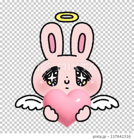 A dreamy, angelic rabbit holding a heart 137642316
