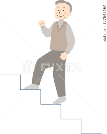 健康的に階段を登る高齢男性のイラスト 健康的に階段を登る高齢男性のイラスト 137642564