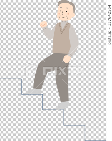健康的に階段を登る高齢男性のイラスト 健康的に階段を登る高齢男性のイラスト 137642564