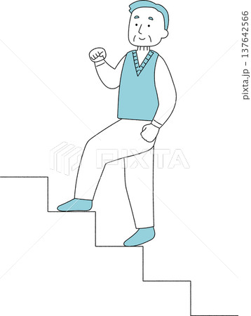 健康的に階段を登る高齢男性のイラスト単色 健康的に階段を登る高齢男性のイラスト単色 137642566