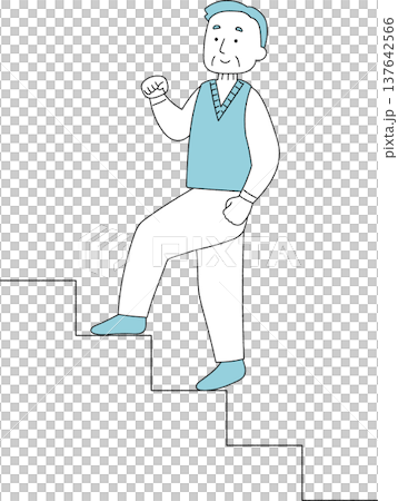 健康的に階段を登る高齢男性のイラスト単色 健康的に階段を登る高齢男性のイラスト単色 137642566