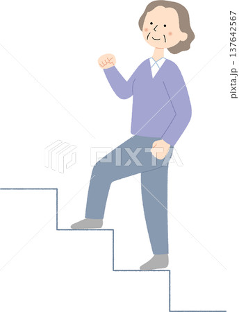 健康的に階段を登る高齢女性のイラスト 137642567