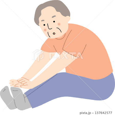前屈ストレッチをするシニア男性 137642577