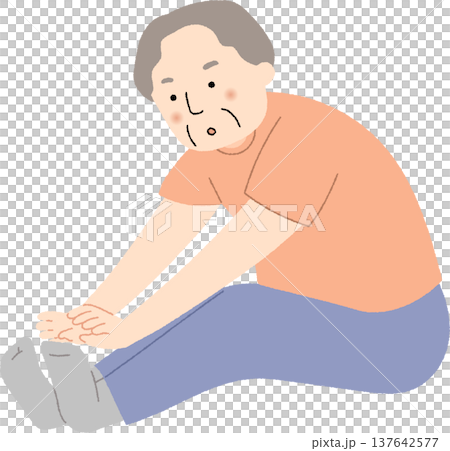 前屈ストレッチをするシニア男性 137642577