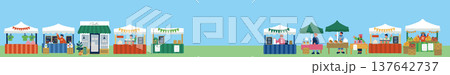 マルシェイベント風景 人々で賑わう屋外マーケットのバナー 137642737