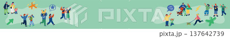 家族やカップル　カラフルな人々で賑わうバナーのイラスト 137642739