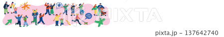 家族やカップル　カラフルな人々で賑わうバナーのイラスト 137642740