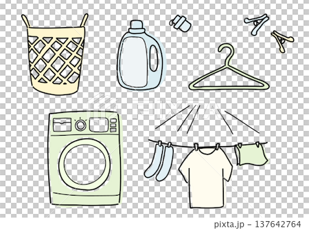 手描きのかわいい洗濯物6セットのイラスト 137642764